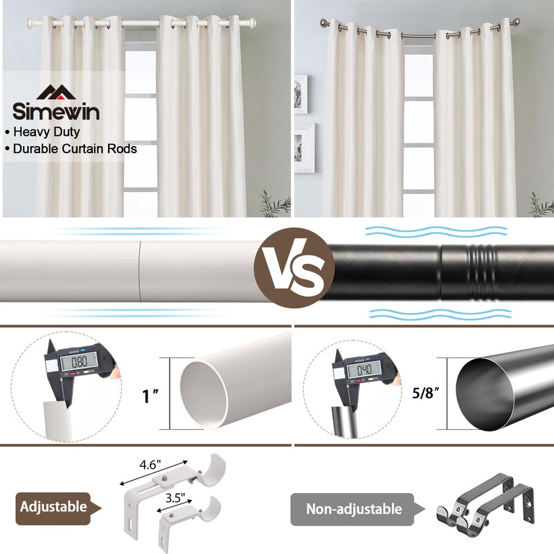 SIMEWIN White Curtain Rods for Windows 72 to 144 Inches