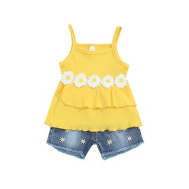 oklady Toddler Girl Clothes Ruffle Daisy Sleeveless Tank Tops and Denim Shorts Girls Summer Outfits
