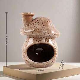 Zynzthos Mushroom Incense Holder, Brown Ceramic Palo Santo Holder Burner & Sage Holder - Mini Tabletop Chiminea Burner Tray with Ash Catcher, Cute Mushroom Decorations for Spiritual Meditation & Yoga