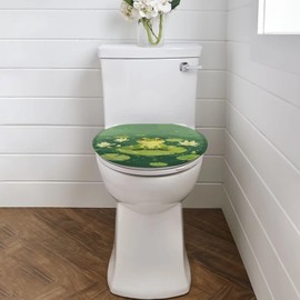 Luarisgur Green Toilet Lid Covers for Bathroom Round Cute Frog Toilet Seat Lid Cover Elongated Size Machine Washable Toilet Protector Cover Fits Most Toilet Lids