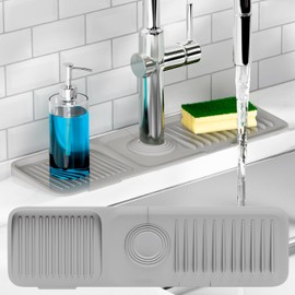 Xplash Sloped Kitchen Sink Splash Guard - Premium Sloped, Silicone Kitchen Sink Splash Guard & Organizer - Dishwasher Safe and Universal Fit (17.5" Wide)