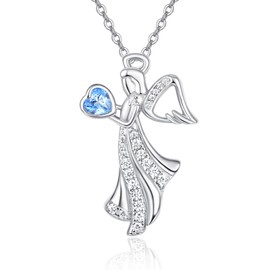 Angel Birthstone Necklace For Women 925 Sterling Silver December Angel Pendant Necklace Tanzanite Birthstone Jewellery Birthday Gift For Women Girls