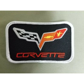 Corvette Embroidered Black Iron On Automotive Patch.