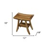 HomeRoots Compact Rectangular Teak Shower Outdoor Bench With Shelf In