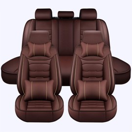 otoez Car Seat Covers Full Set, Faux Leather Automotive Seat Covers, Waterproof Front & Rear Seat Cushion Protector Universal Fit for 5 Passenger Cars SUV Pick-up Truck Sedan (Coffee)