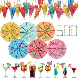 500 Pack Paper Drink Umbrellas, Mini Cocktail Umbrellas with Picks and Toothpicks, Drink Toppers for Luau Hawaiian Tiki Party Decorations