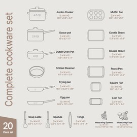 Bakken-Swiss 20-Piece Kitchen Cookware Set – Granite Non-Stick – Eco-Friendly – for All Stoves & Oven-Safe