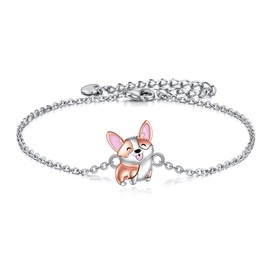 AOBOCO Corgi Bracelet for Women 925 Sterling Silver Charm Bracelet Cute Animal Birthday Gifts for Women Corgi Dog Lovers Necklaces Corgis Charm