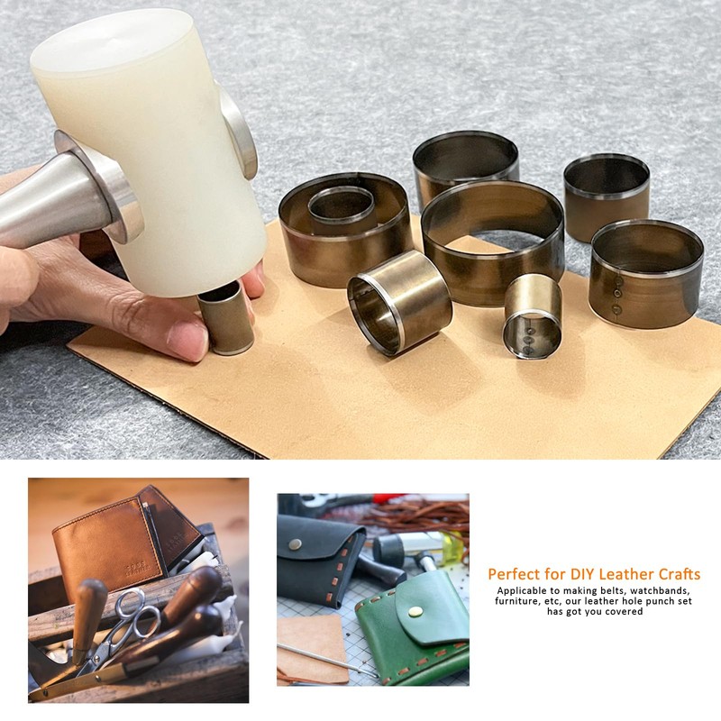 YKSPLUSK Leather Circle Cutter Tool Set, 7 Pieces Circle Punch