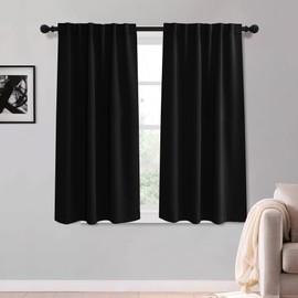 KGORGE Black Out Curtains 54 inch Long for Bedroom, Privacy Protection Blackout Insulated Thermal Room Darkening Noise Reducing for Kids Room Nursery, W52 x L54 inches, Black, 2 Panels