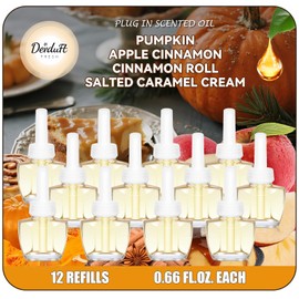 Plug In Air Fresheners for Home,12-Pack Fall Scented Refills with Pumpkin, Apple Cinnamon, Cinnamon Roll, Salted Caramel Cream,7.92 Fl Oz, Compatible with Air Wick & Glade, Not Include Glade Plus