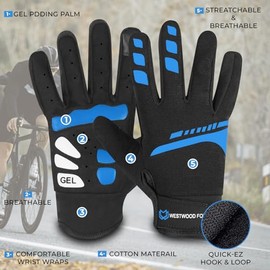 WESTWOOD FOX Guantes de ciclismo para hombre y mujer, de dedos completos, antideslizantes, con pantalla tctil, transpirables, para ciclismo de montaa 