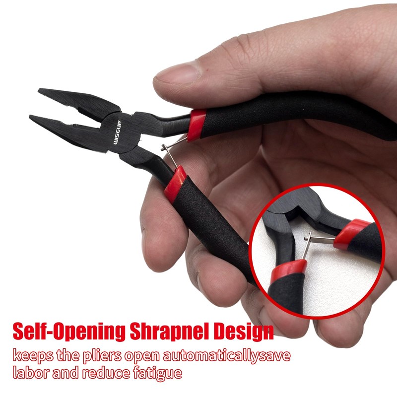 WISEUP 8-Piece Mini Pliers Set，Needle, Round, Flat, Long, Bent Nose,