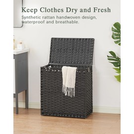 SETVSON Laundry Hamper with Lid Wicker Laundry Basket 112L, Black