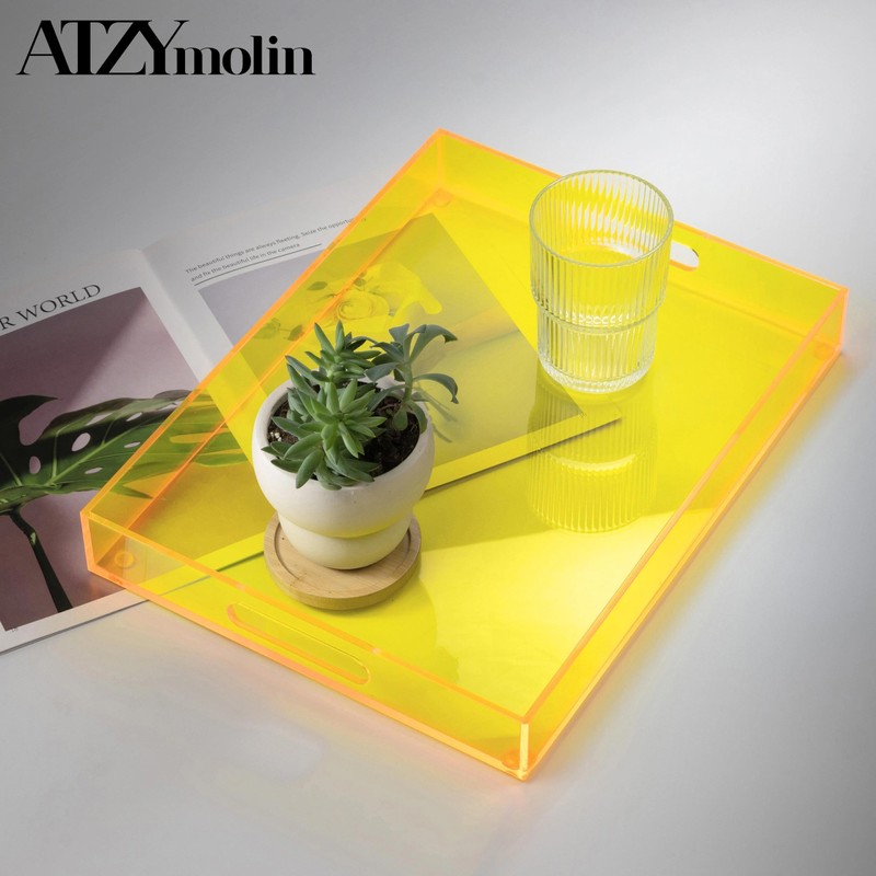 ATZYmolin 16"x12" Large Acrylic Serving Tray Decorative Ottoman Coffee Table