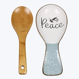Young's Inc. Ceramic Spoon Rest for Stove Top, Spoon Holder for Kitchen Counter, Spatulas, Tongs, Ladle Holder, White Winter Design, Comes with Spoon - 9.5" x4.75" x1"