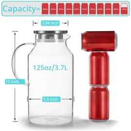 Bivvclaz 1 Gallon Glass Pitcher with Lid and Handle, Glass Water Pitcher for Fridge, Glass Carafe for Hot/Cold Water, Iced Tea Pitcher, Large Jug for Coffee, Juice and Homemade Beverage