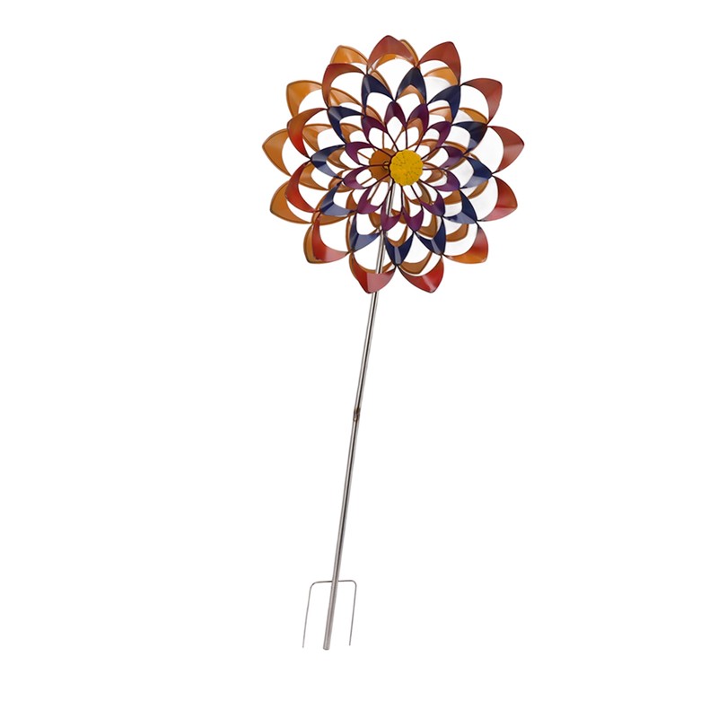 Outdoor 3D Windmill Colourful Exquisite Metal Wind Spinner with Ground
