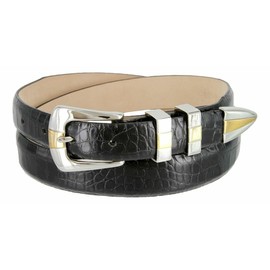 Alexander Men's Italian Calfskin Genuine Leather Designer Dress Belt 1-1/8"(30mm) taper down to 1"(25mm) wide (Alligator Black, 46)
