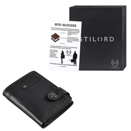 STILORD 'Milo' Vintage Men's Classic Wallet with Press Stud, Genuine Leather, Obsidian Black, coin purse