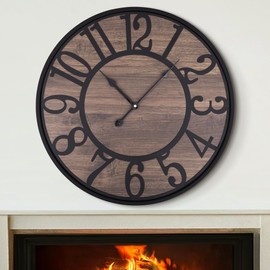 LEIKE Extra Large Wall Clock,Silent Little Ticking,Battery Operated Round Modern Wood Wall Clocks for Living Room, Bedroom,Farmhouse,Office Vintage Big Home Decor-32 Inch/80CM-Black-Arabic Number