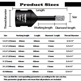 Mgtgbao Diamond Core Drill Bit, 1Pcs 6" (150mm) with 5/8-11 Thread Dry Drilling for Porcelain Tile Ceramic Masonry Brick Granite Marble Stone(Black)