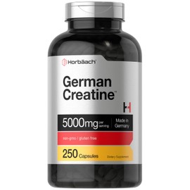 Horbäach German Creatine Monohydrate 5000mg | 250 Capsules | Non-GMO, Gluten Free Supplement