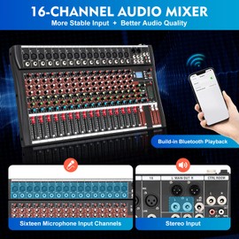 YIYIONCE 16 Channel Mixer Board Professional Effects Audio Mixer Console with USB & Built-in Bluetooth LED DJ Equipment 110V 3-band Equalizer Sound Mixing Console DJ Music Mixer for KTV Bars| US STOCK
