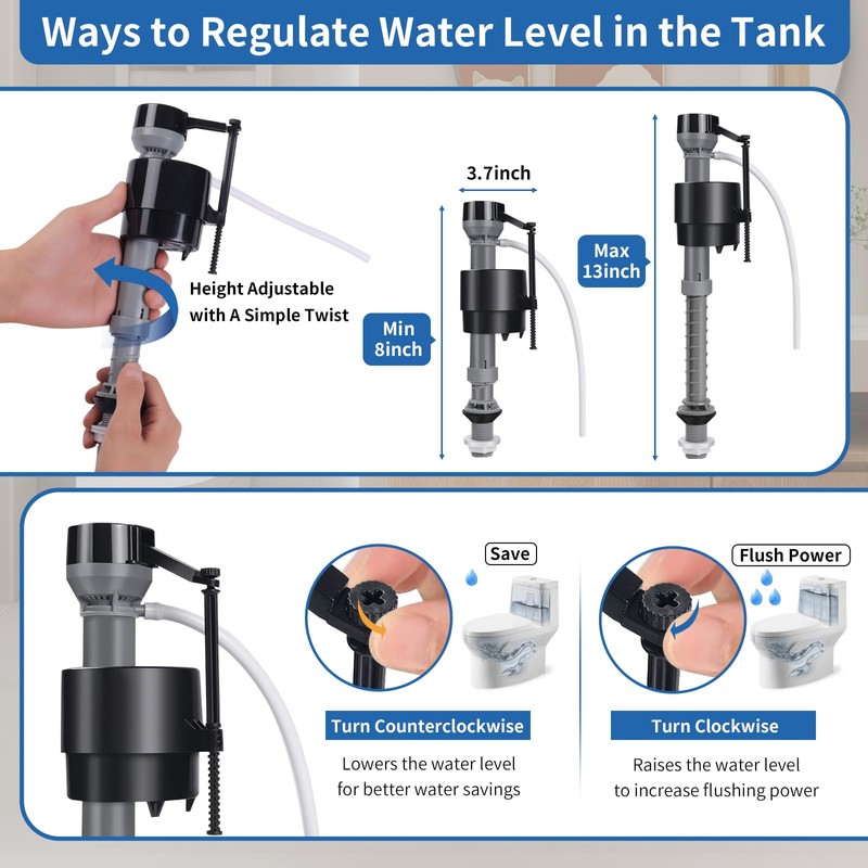 4 Pieces Adjustable Toilet Fill Valve Replacement Kit with Gloves,