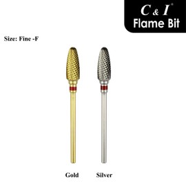 C & I Flame Bit Carbide Nail Drill for Electric Manciure Drill Machine of Nail Beauty (Grit Fine, Gold)