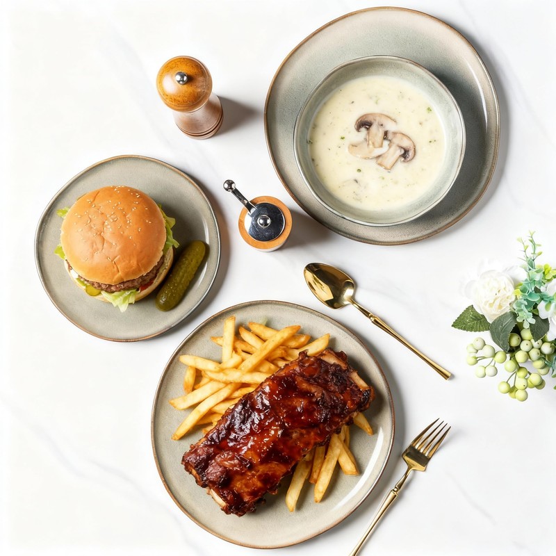 AmorArc Ceramic Dinnerware Sets,Handmade Reactive Glaze Stoneware Plates and Bowls