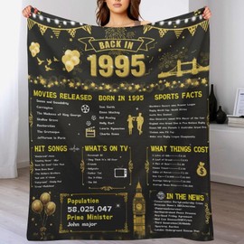 30th Birthday Gifts for Women Men, 60×50 Inch 30th Wedding Anniversary Golden Soft Flannel Blanket, Back in 1995 Birthday Gifts Ideas for Husband Dad Mom Parents Grandparents (Black Glod-1995)
