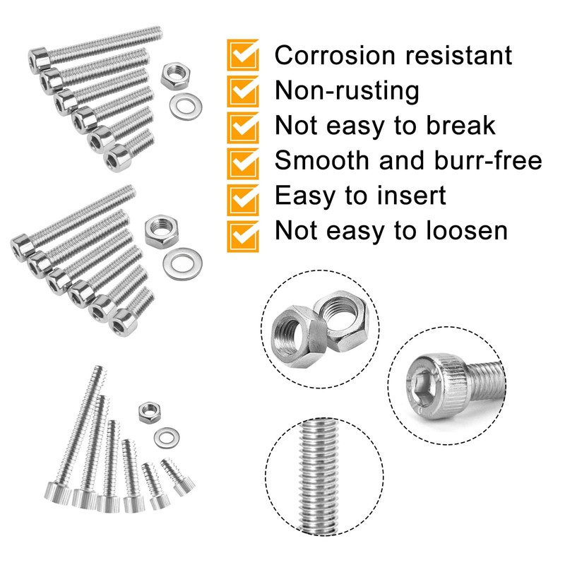 Cylinder Screws with Hexagon Socket, 1080 Pieces Screws Nuts and
