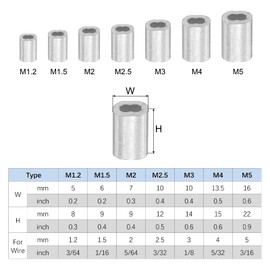 PATIKIL 1/8" / 3 mm Aluminum Crimping Loop Sleeves, 20Pcs Cable Crimp Ferrules Wire Rope Sleeves Loops for Rigging Railing, Silver Tone