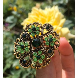 Vintage Style, Green Floral Rhinestone Brooch Pin for Women, Classic Jewellery
