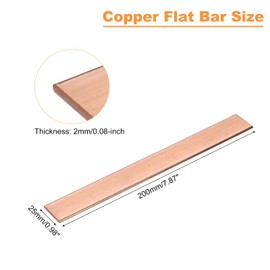 sourcing map Copper Flat Bar, 0.08" Thickness x 0.98" Width x 7.87" Length Copper Bus Bar Stock Plate Mill for Electrical (2mm x 25mm x 200mm)