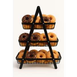 Stylish 3-Tier Counter top Basket with Wooden Handle Organize Fruits, Snacks, or Bread with This Durable, Space-Saving Basket. A Modern, Elegant Solution for Kitchens, Dining Areas, or Events.