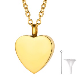 Richsteel Gold Heart Cremation Necklace with Rolo Chain Locket Urn Pendant for Human Ashes Adult Memorial Gift
