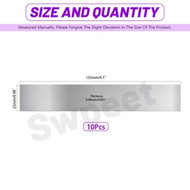 Swpeet 10Pcs 304 Stainless Steel Shim Stock Kit, 1"(Width)× 6"(Length)× 0.003"(Thickness) Metal Shim Stock Strips Thin Metal Shims Sheet for Gap Filler Strip Craft Making