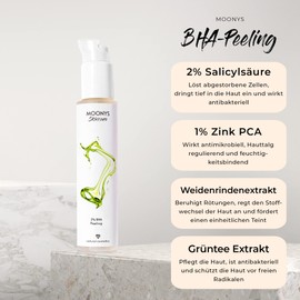 MOONYS® 2% BHA Peeling Against Blemished Skin & Pimples, Salicylic Acid Exfoliating with 1% Zinc PCA, Reduces Pores, Chemical Exfoliating Face, Made in Germany, 100 ml