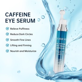 COSMOO Eye Serum, 360°Rolling Massage Ball Under Eye Cream with 5% Caffeine, 8% Retinol, Hyaluronic Acid for Dark Circles, Puffiness, Wrinkles Fine Lines, 0.5 fl. oz