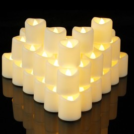 Ceremlit LED Votive Candles, Flameless Tea Lights Battery Included, 100 Hours Long Lasting, Warm White, 1.5” Dia x 1.6” H, Electric Fake Candles for Wedding Party Festival Decor-White Base, 24 Pack