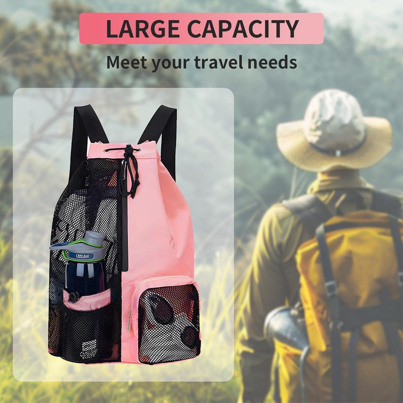 Waterproof Swim Bag with Wet Dry Compartment, Lightweight Mesh Backpack