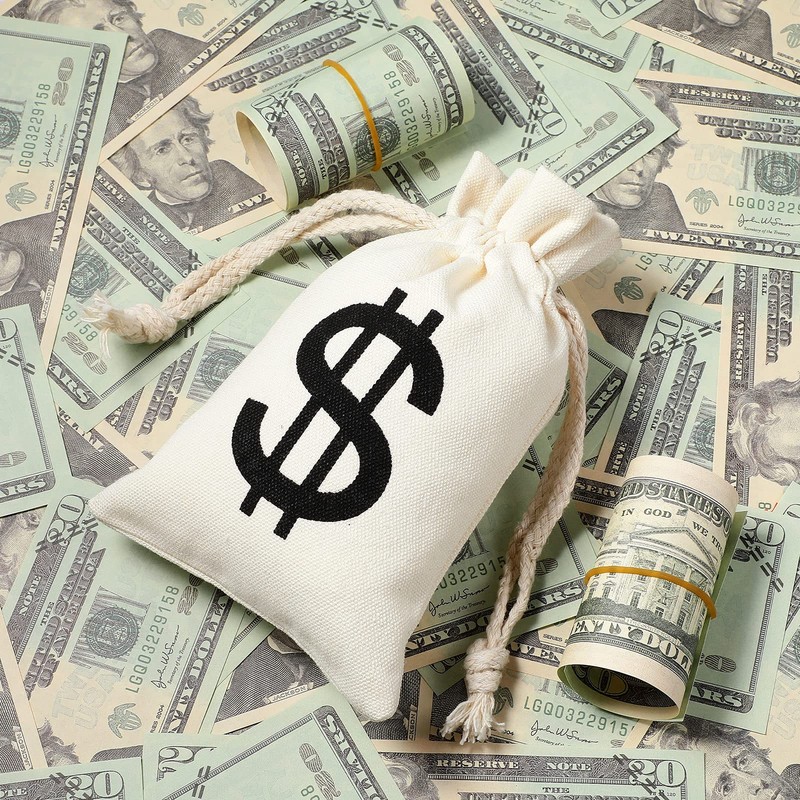 48 Pieces Money Bag Pouch with Drawstring Closure Canvas Cloth
