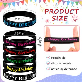 BBTO 48 Pieces Happy Birthday Rubber Bracelets Silicone Stretch Wristbands Colored Silicone Bracelets for Birthday Party Supplies (Cool Style)