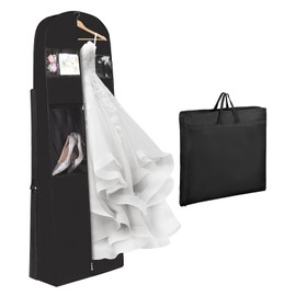 Univivi Wedding Dress Bag, 72" Garment Bags for Travel Breathable Dress Carriers for Women with Large Pockets and PVC Transparent Window Dress Bags Covers Long for Wedding and Evening Gowns, Black