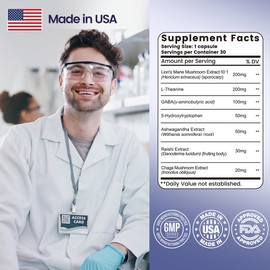 NOORUZ Lions Mane Mushroom Supplement Modern Mushrooms Capsules, Mushroom Supplement with Lions Mane, L-Theanine, & Ashwagandha Extract to Support Energy, Focus, Immunity, & Digestion - 90 Caps