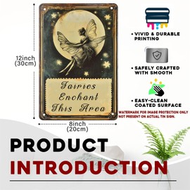Magic Fairy Garden Metal Signs for Outside.Whimsical Fairies Wall Decor,Vintage Tin Sign for Yard Gardening Decor Outdoor Backyard Coffee House Funny Gifts for Women 8x12 Inch.