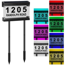 Solar House Numbers for Outside, Solar Address Sign, Smart Auto ON/OFF RGBW Color Waterproof LED 7 Lighting Modes Address Signs for Houses, for with Lawn Stakes Garden Street Home Yard (MultiColor)