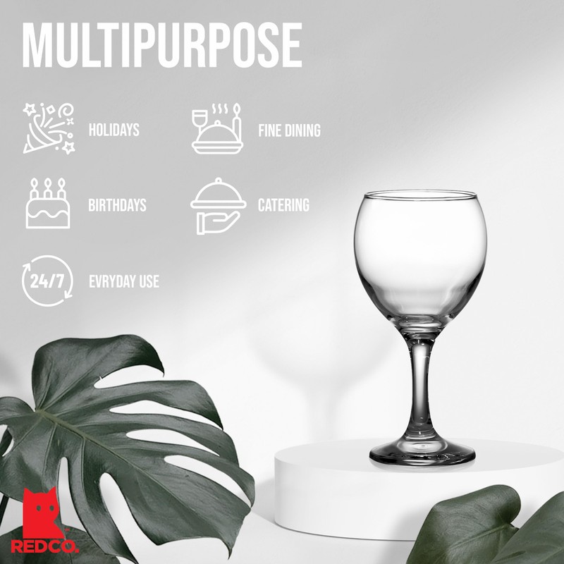 Red Co. Multipurpose Classic Stemmed Clear Wine Glasses, 12.25 fl